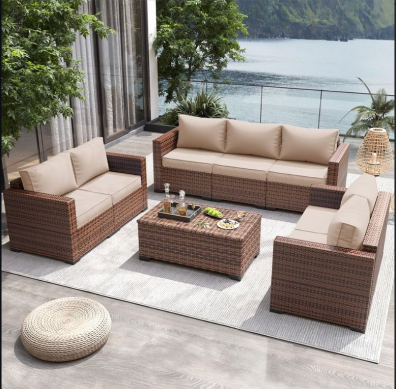 5 Seater Rattan Sofa Set with Table