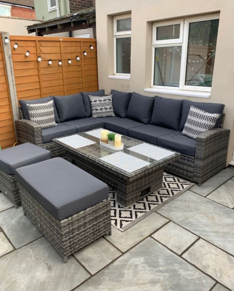 High Back Rattan Sofa Set 5 Seater with 2 Stools and Table