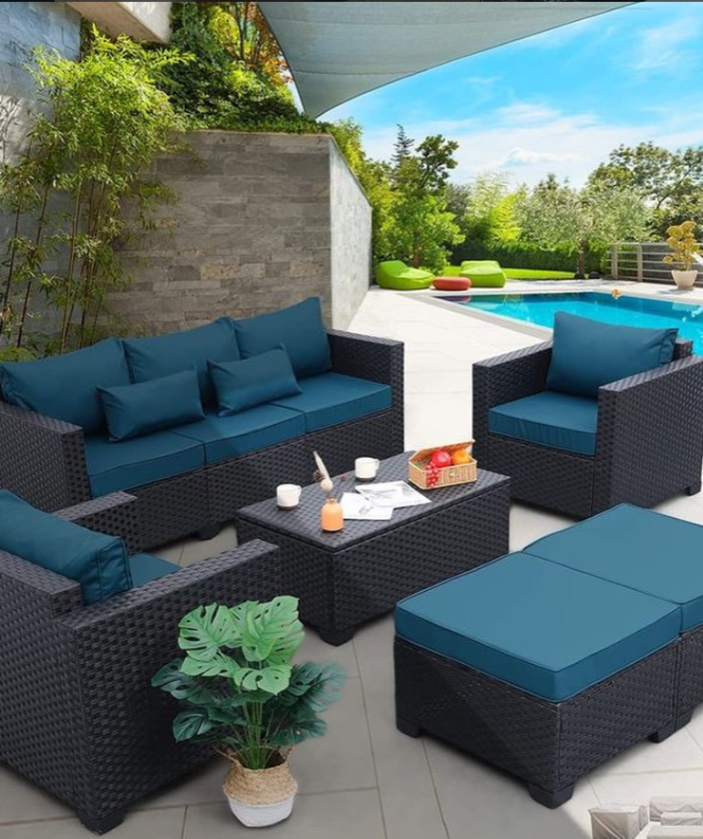 Rattan 5 Seater Sofa Set with Tables and 2 Stools