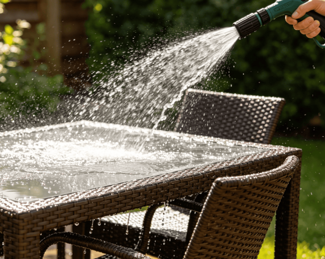 cleaning synthetic outdoor rattan furniture weave