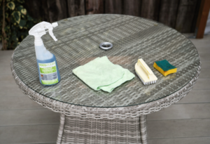 clean grease stains synthetic rattan table